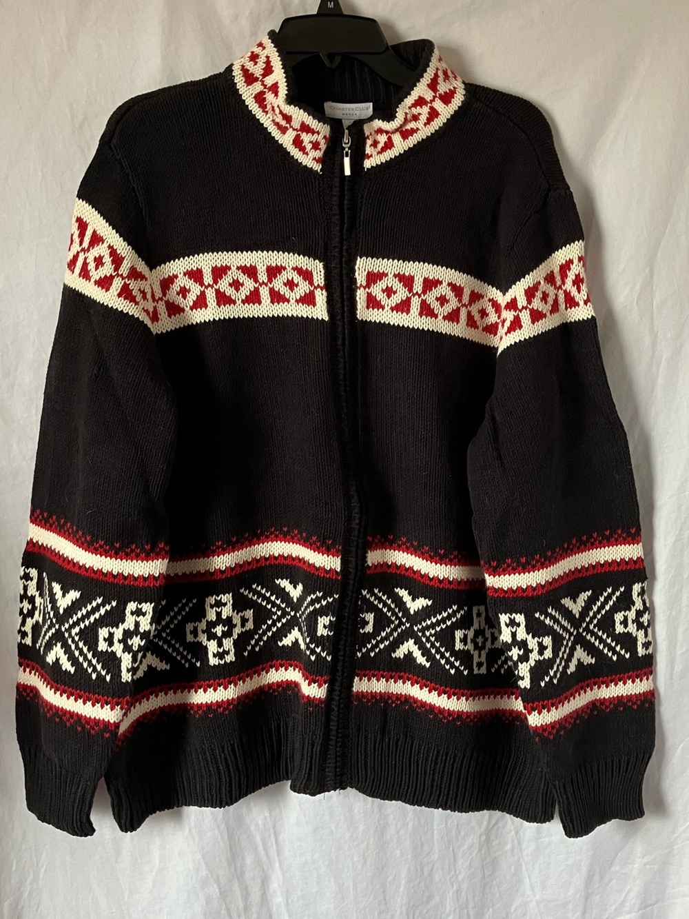 Charter Club Black, Red & White Zip-Up Patterned Women’s Sweater size 3X.